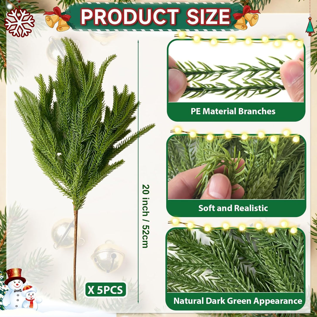 5 Stück Künstliche Tannenzweige Künstlich Zweige Deko Weihnachten Norfolk Pine Künstliche Kiefernzwe