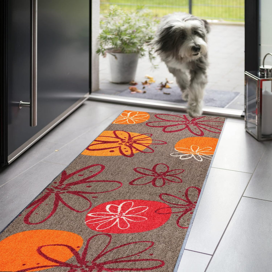 Erwin Müller Fussmatte Koblenz, Schmutzfangmatte, Fussabtreter rutschhemmend, Blumenmotiv braun/rot