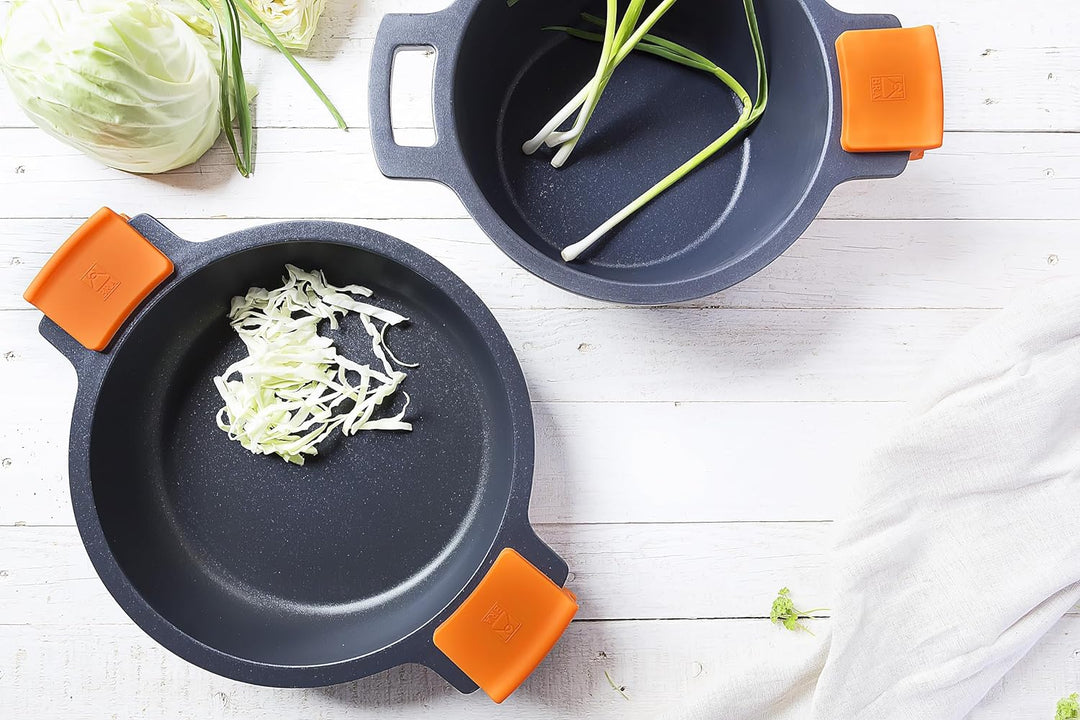 BRA Efficient hoher Kochtopf mit Glasdeckel und Silikongriffe, schwarz, 28 cm Ohne Zubehör 28 cm, Oh