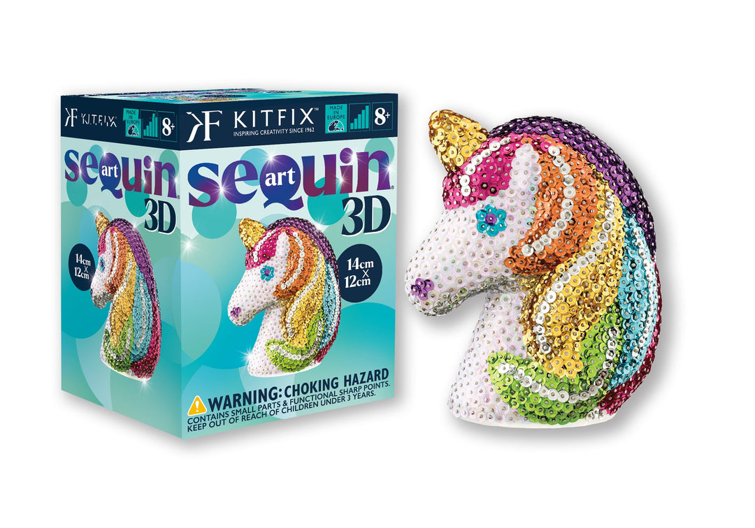 Kitfix - Sequin Art 3D Einhorn - 3D Paillettenbild - Bastelset für Jugendliche, Erwachsene und Kinde