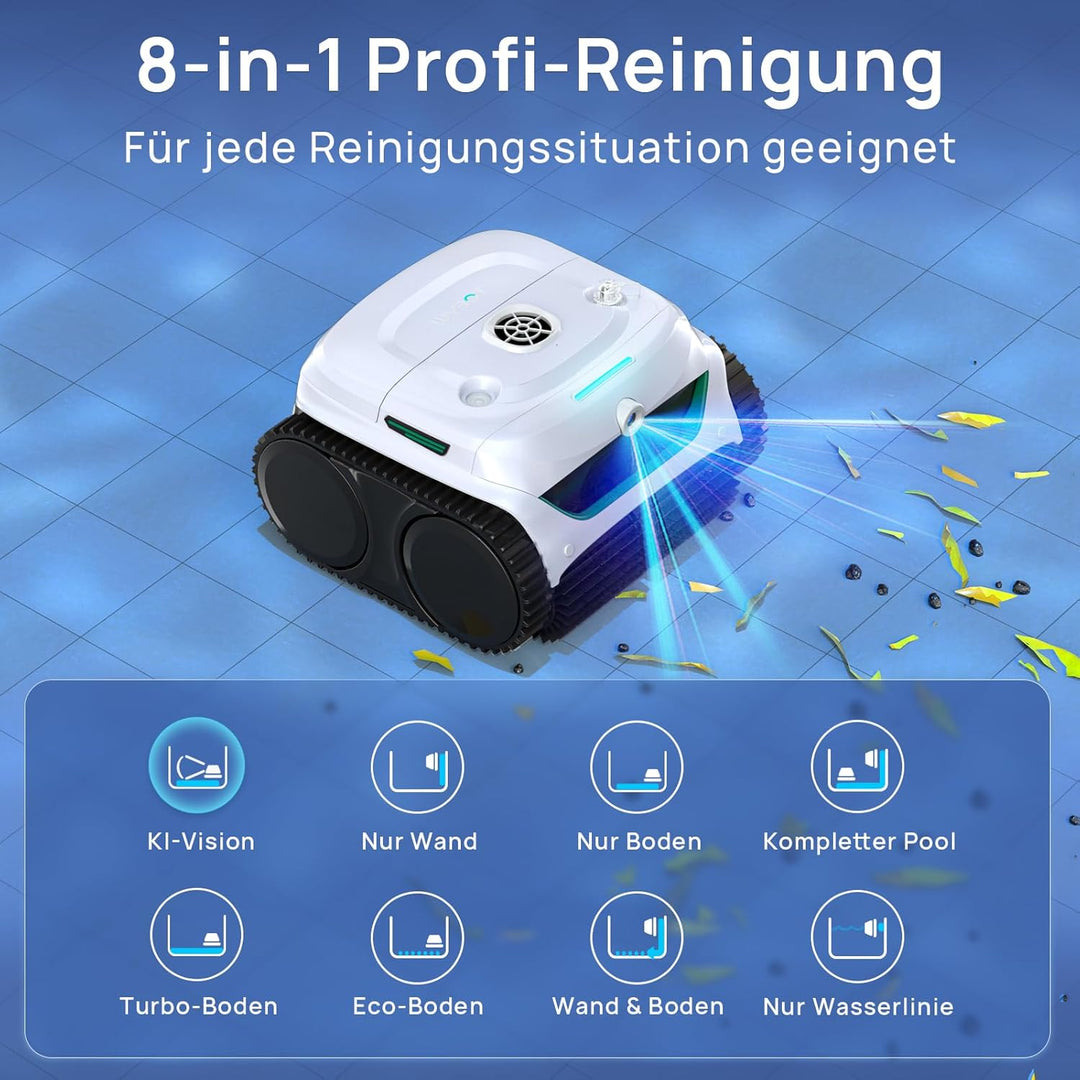 WYBOT C2 Vision Plus AI Kamera Kabelloser poolroboter, poolroboter akku Wand und Bode: Starke Saugkr