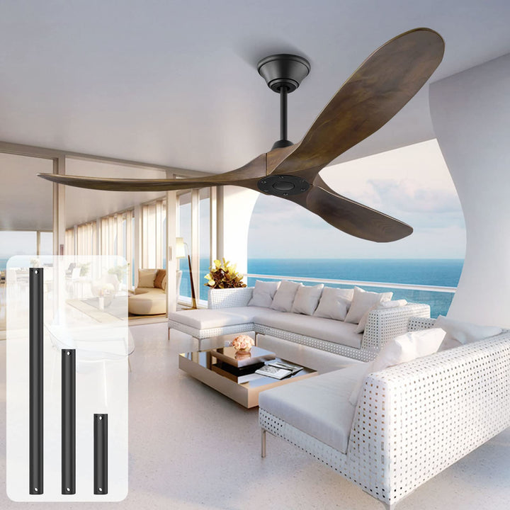 Deckenventilator ohne Beleuchtung mit Fernbedienung, 152cm Holz Retro Deckenventilator, Reversibler