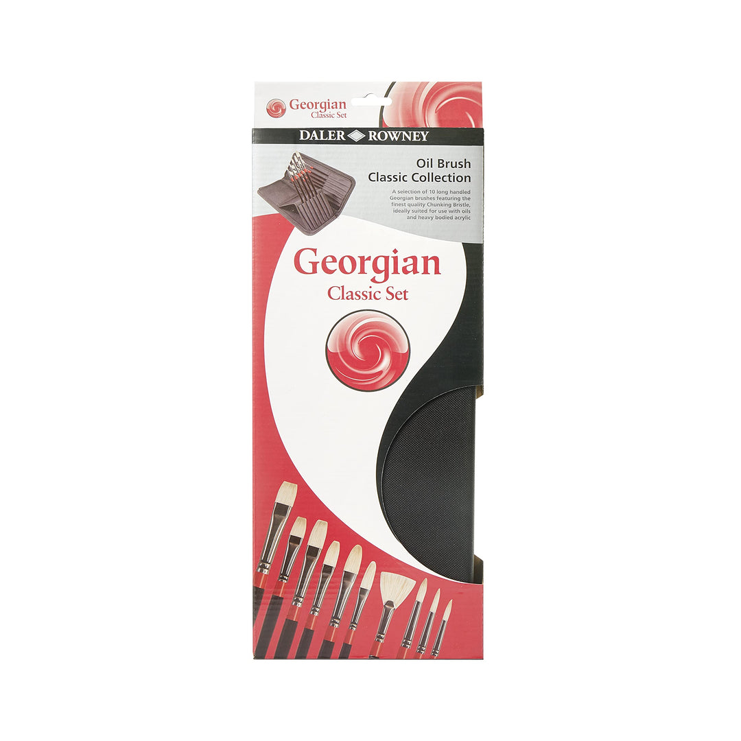 Daler Rowney Georgian Oil Pinseletui mit langem Griff, klassisches Set, natürliche Schweineborsten,