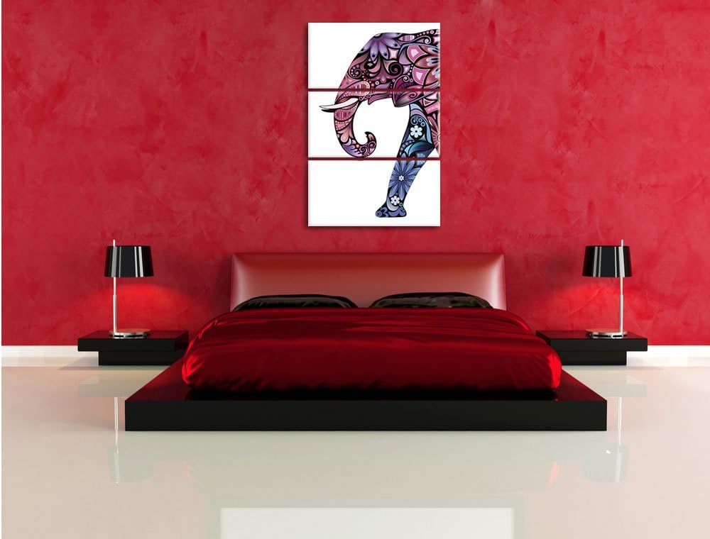 Pixxprint Elefant mit Ornamenten 3-Teiler Leinwandbild 120x80 Bild auf Leinwand