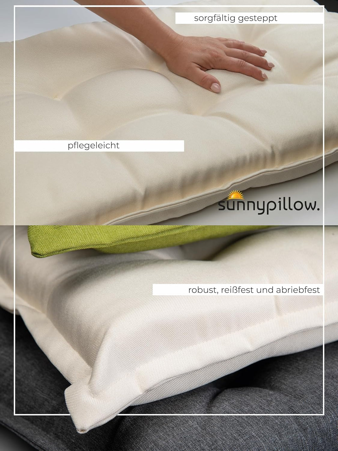 sunnypillow 2 Stück Gartenstuhlauflagen mit abnehmbarem Kopfpolster - 120 x 50 x 9cm - Stuhlauflagen