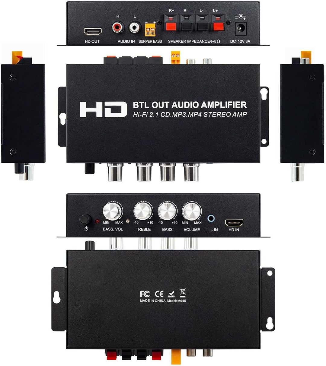 Annadue Stereo-Leistungsverstärker, 2.1-Kanal 240 W Bluetooth 5.0 HiFi-Audio, HDMI-AUX-Eingang, Bass
