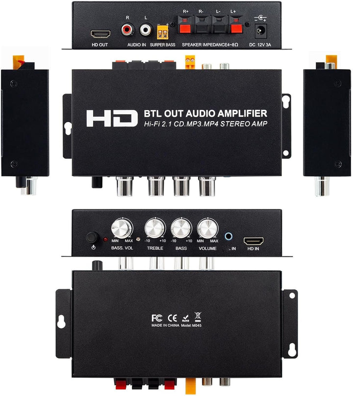 Annadue Stereo-Leistungsverstärker, 2.1-Kanal 240 W Bluetooth 5.0 HiFi-Audio, HDMI-AUX-Eingang, Bass