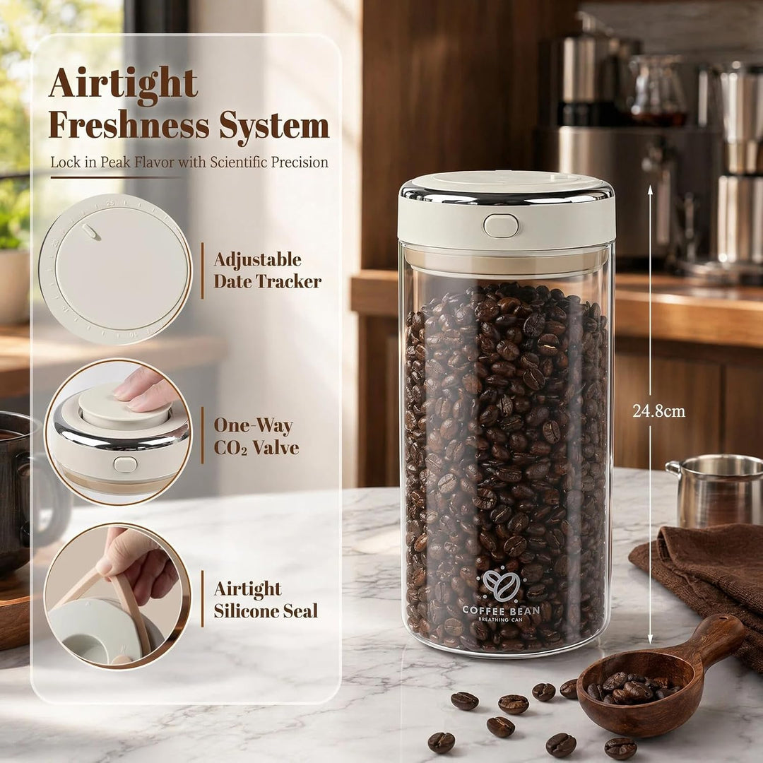 Kaffeedose Luftdicht Glas 1,7 L Mit Aroma Ventil | Glasbehälter Mit Frischhalteventil, Für Kaffee, B