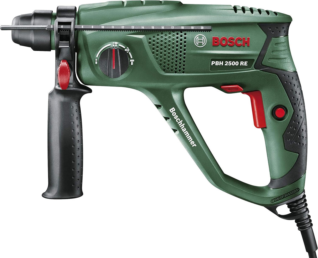 Bosch Bohrhammer PBH 2500 RE (SDS Bohrfutter, Tiefenanschlag, Zusatzhandgriff, Koffer (600 W, Bohr-Ø