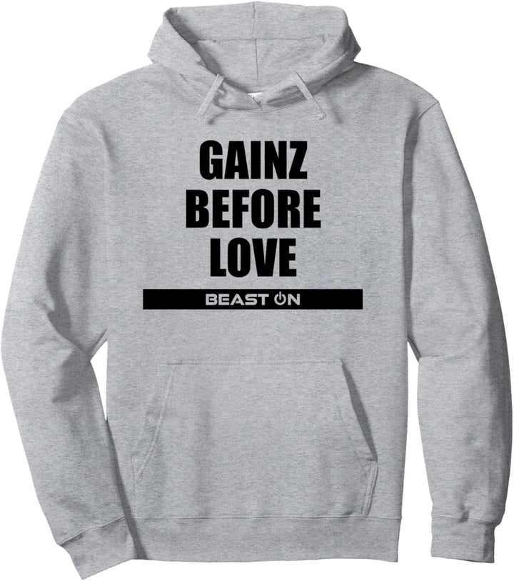 Gains Gainz before Love Gym Fitness Motivation Sprüche Pullover Hoodie