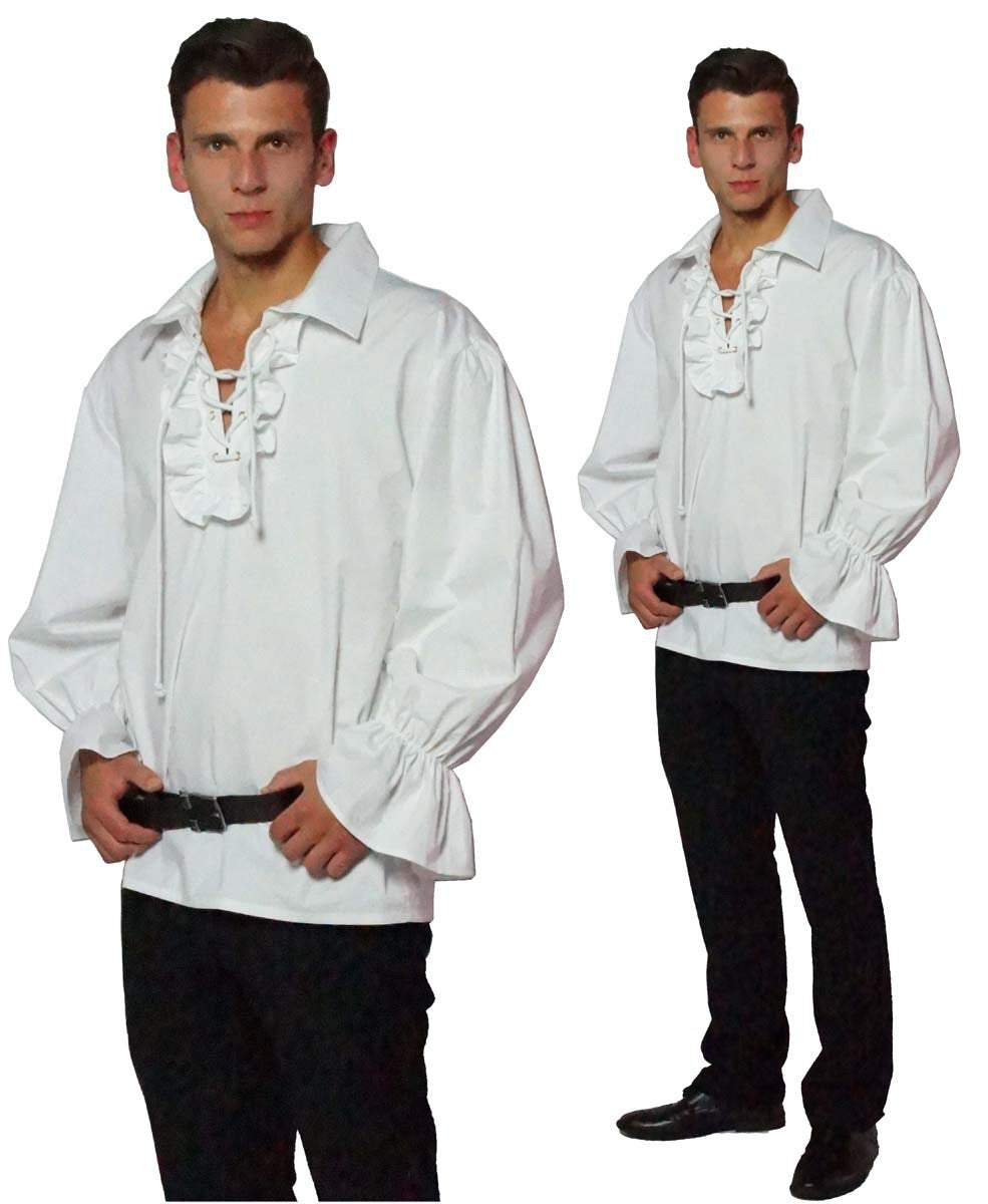 MAYLYNN 13711-XXL - Piratenhemd Rüschenhemd Mittelalter Hemd, Grösse XXL, weiss XXL Weiss, XXL Weiss