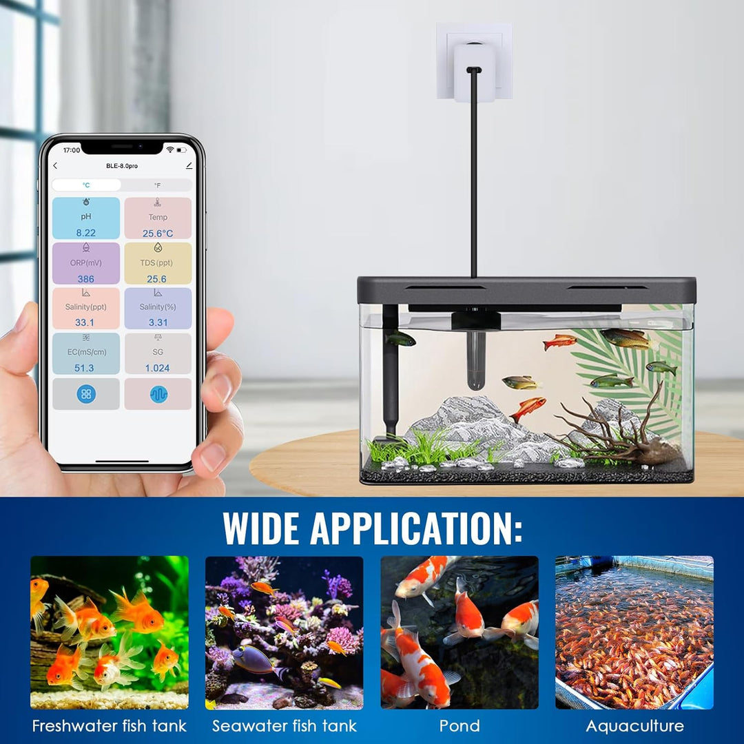 7-in-1 WiFi-Wassertester für Aquarien, Hydrokulturen, Schwimmbäder, pH/TDS/EC/ORP/Temp/Salzgehalt//S