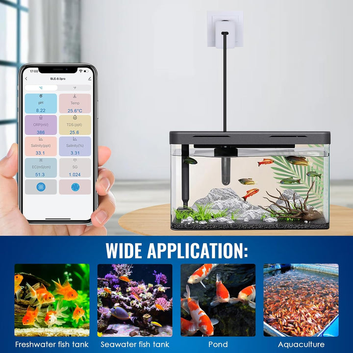 7-in-1 WiFi-Wassertester für Aquarien, Hydrokulturen, Schwimmbäder, pH/TDS/EC/ORP/Temp/Salzgehalt//S