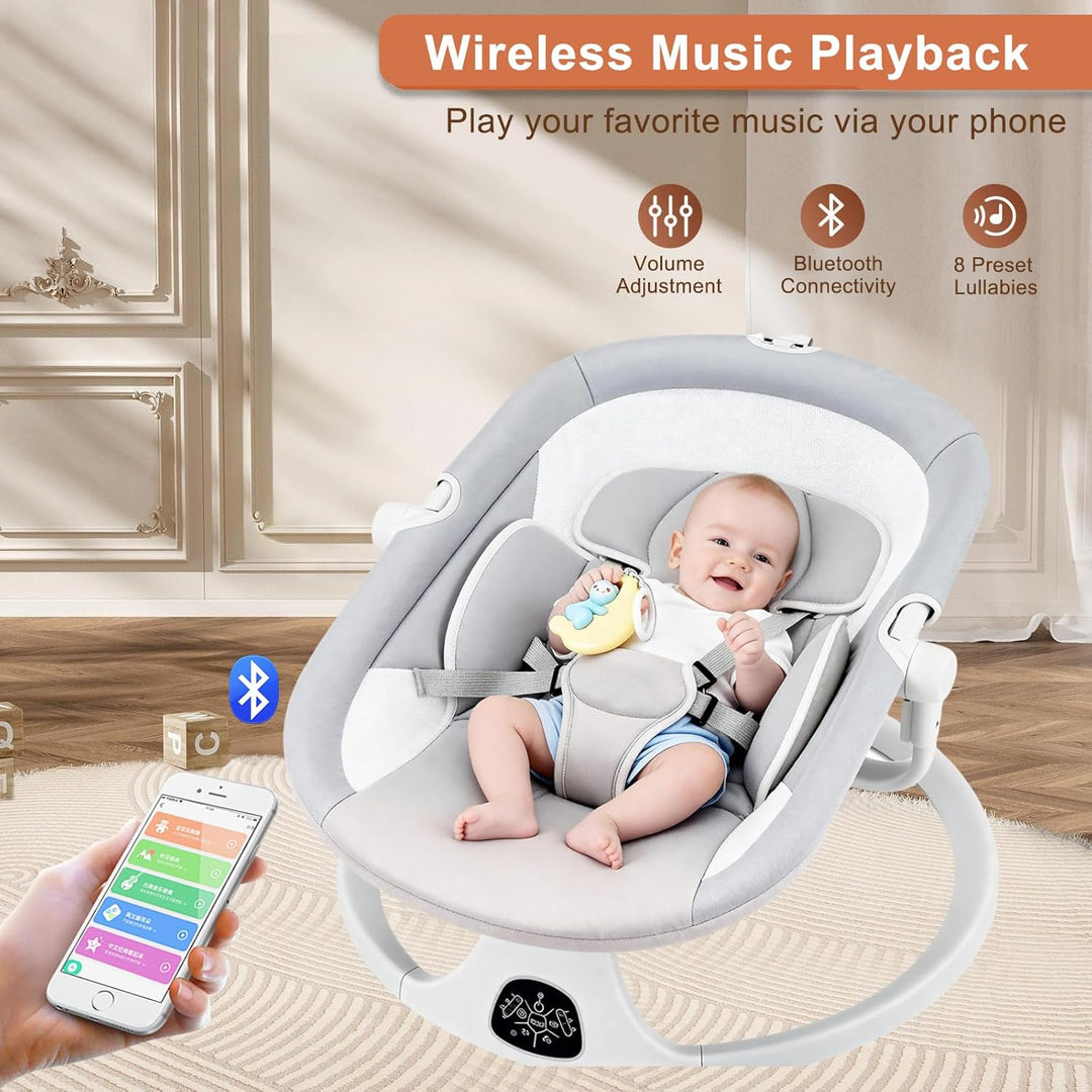 Babywippe Elektrisch, Elektrische Babyschaukel, faltbar für Neugeborene,360°-Sitzdrehung,abnehmbares