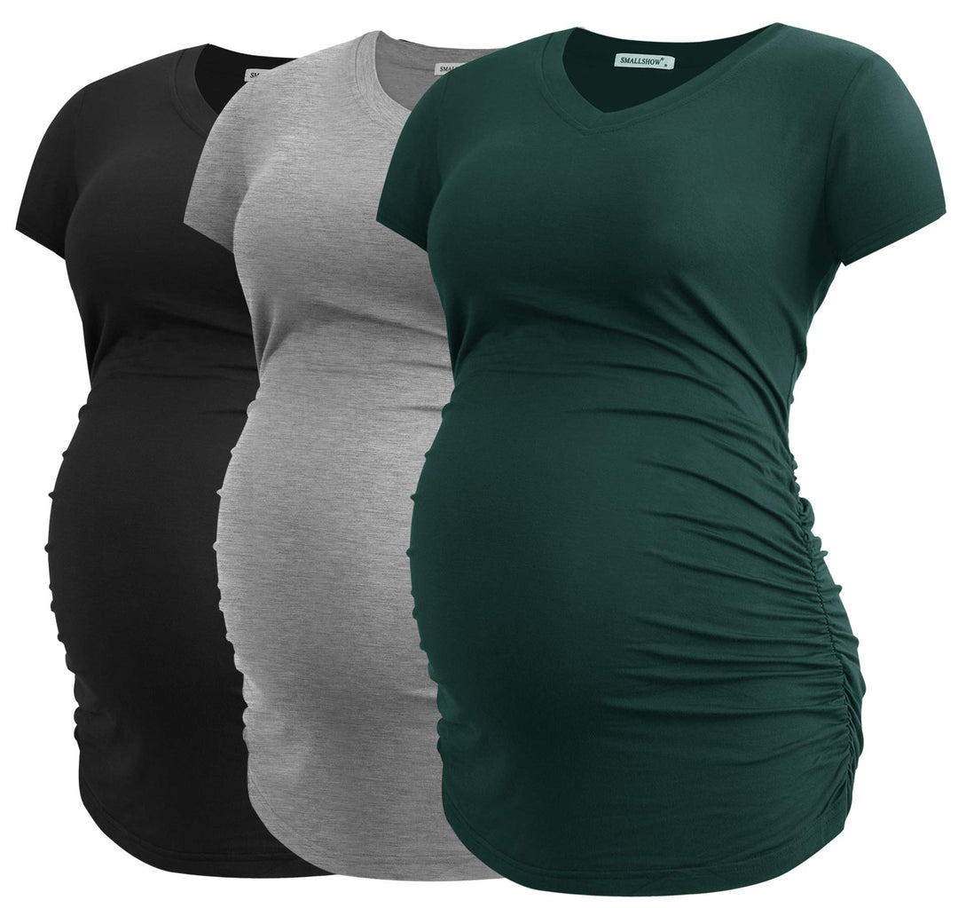 Smallshow Damen Umstandstop V Hals Schwangerschaft Seite Geraffte Umstandskleidung Tops T Shirt 3 Pa