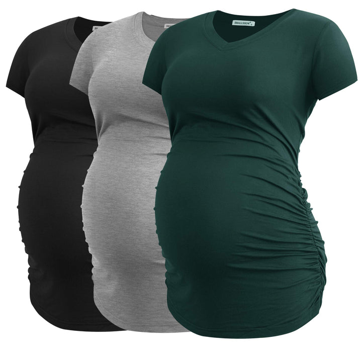 Smallshow Damen Umstandstop V Hals Schwangerschaft Seite Geraffte Umstandskleidung Tops T Shirt 3 Pa