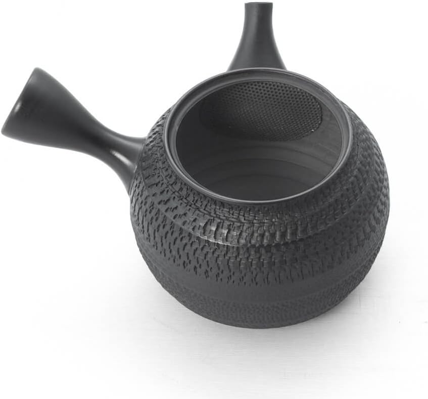 Gyokko Japanische Tee-Kanne Tokoname Ton, 500 ml, schwarz. Handmade. Unglasiert, integriertes Kerami