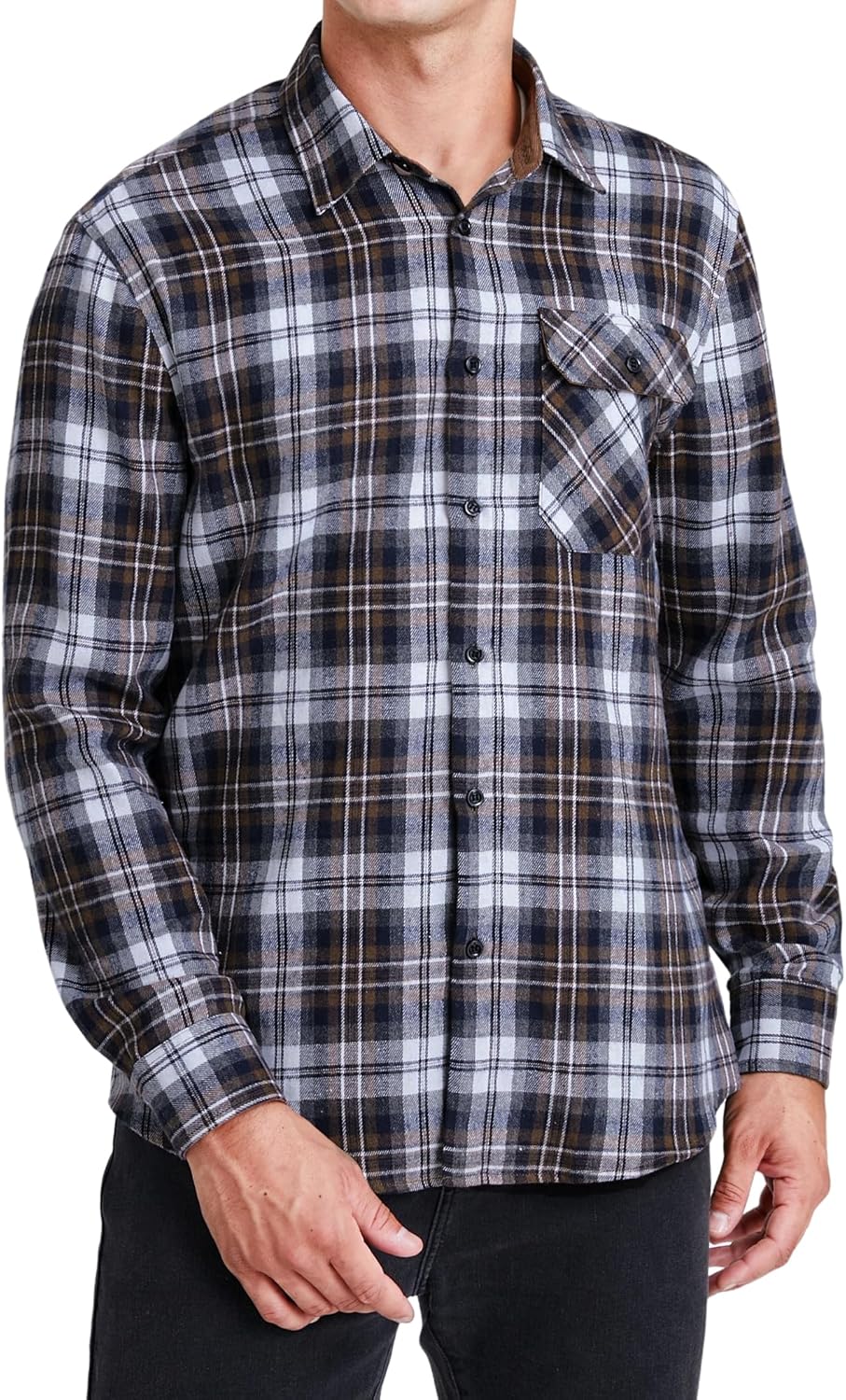 HISDERN Flanellhemd Herren Karierte Hemden Herren Langarm Button Down Baumwolle Holzfällerhemd Regul