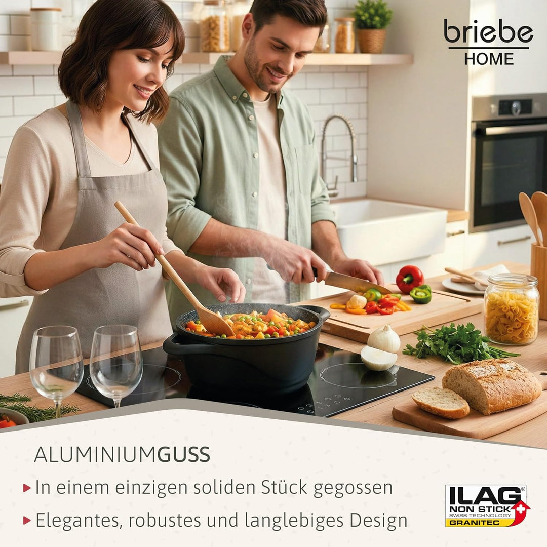 briebe Topfset Induktion 6-Teilig, Kochtopf Set 3 Töpfen aus Aluminiumguss, Antihaftbeschichtung ILA