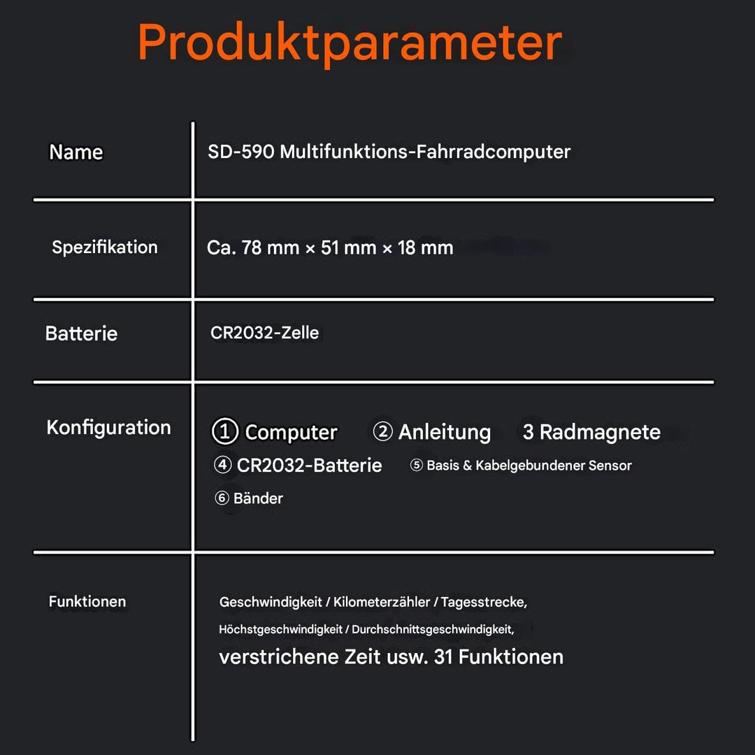 Fahrradcomputer - Beleuchteter Fahrradtacho mit Kabel - Kabelloses -Radcomputer mit Hintergrundbeleu