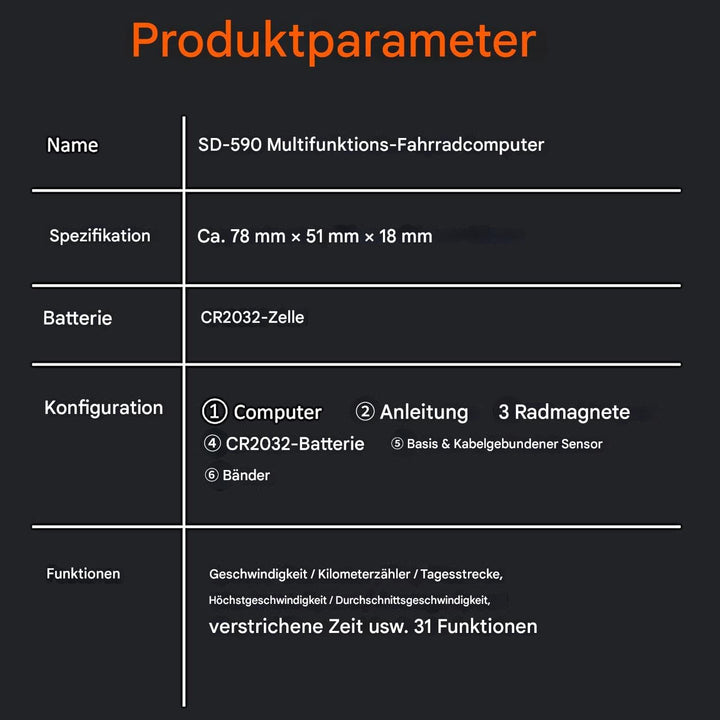 Fahrradcomputer - Beleuchteter Fahrradtacho mit Kabel - Kabelloses -Radcomputer mit Hintergrundbeleu