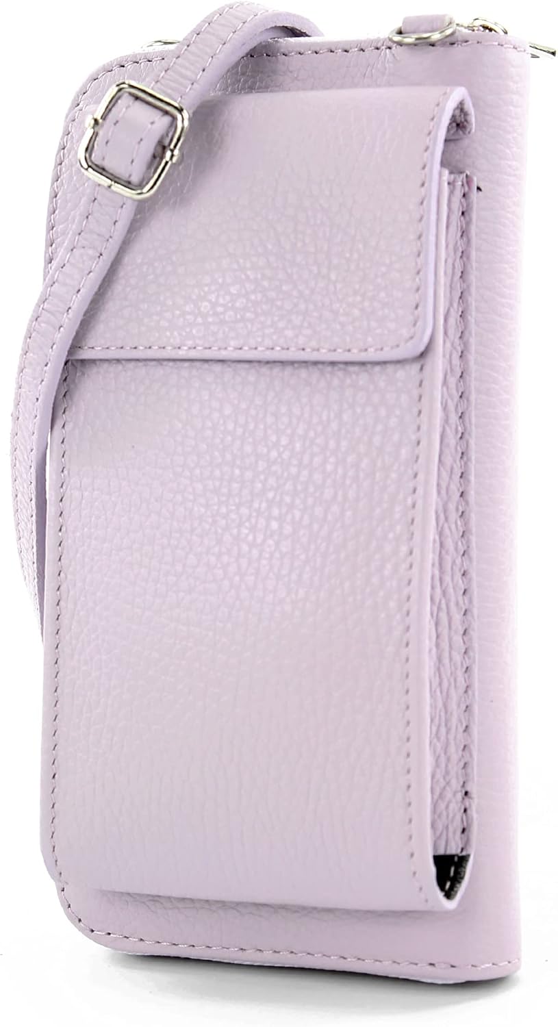 modamoda de - P06 - ital. Damen Umhängetasche Geldbörse Handytasche Leder Flieder, Flieder