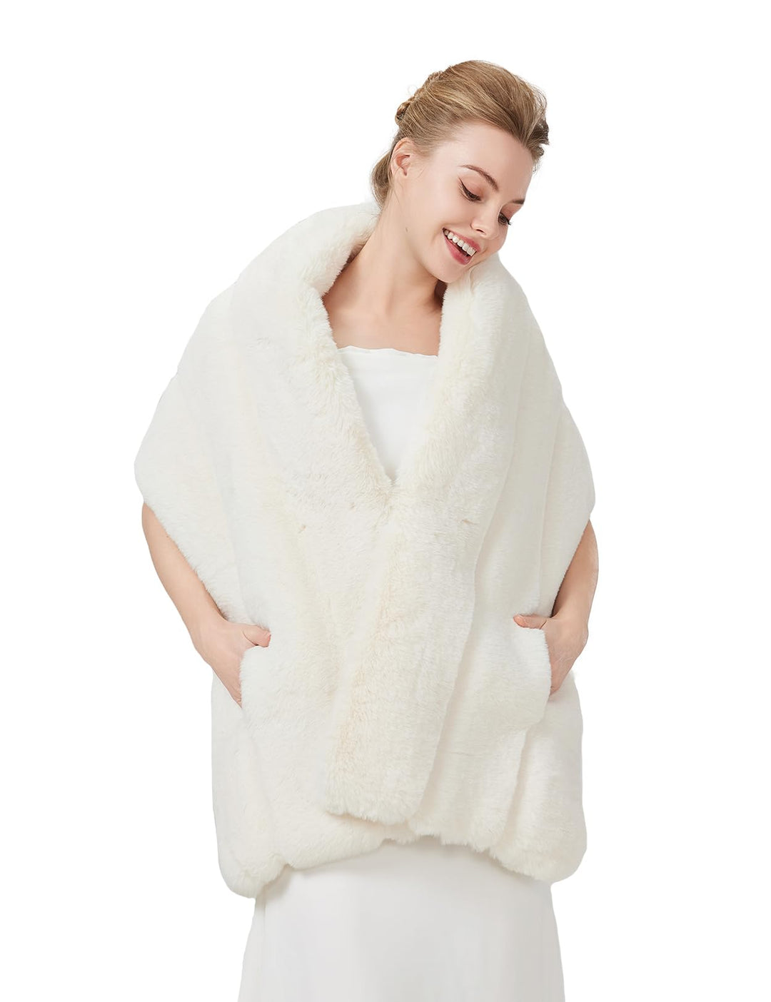 BEAUTELICATE Kunstpelz Stola Verdickung Stolen Schal Für Damen Braut Winter Hochzeit Abend Webpelz B