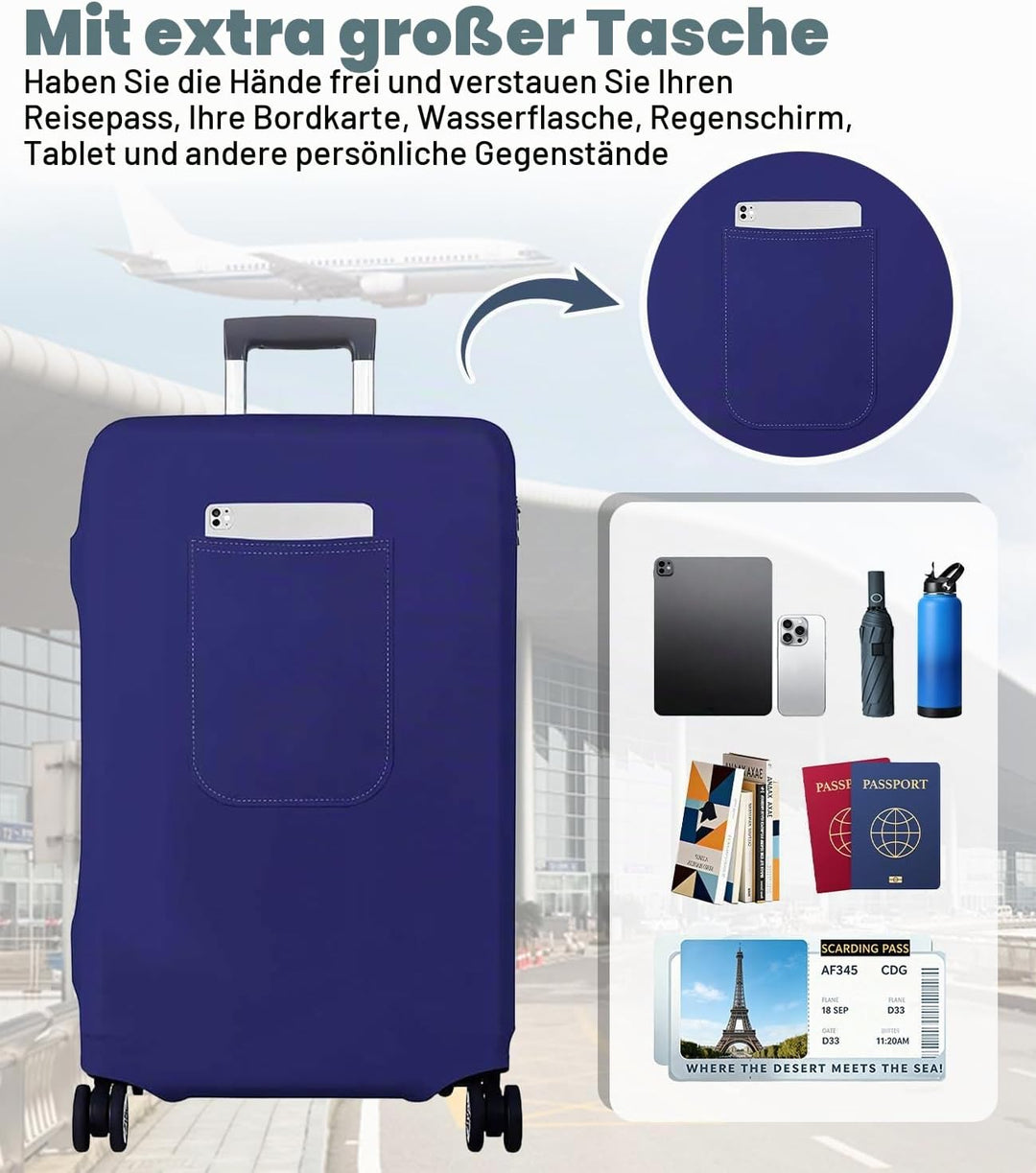 Morbuy Elastisch Kofferschutzhülle, Gross Kofferhülle Blau mit Reissverschluss, Suitcase Luggage Cov