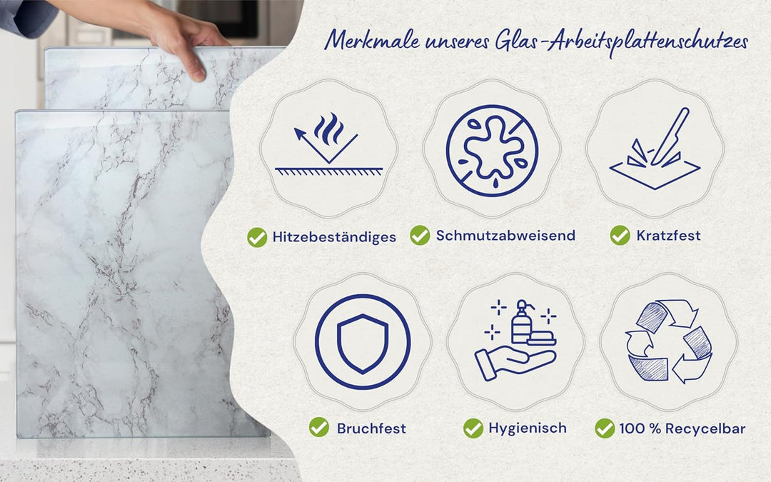 Glasschneidebrett 50×40cm – Hygienisches Schneidebrett aus gehärtetem Glas – Hitzebeständig, Kratzfe