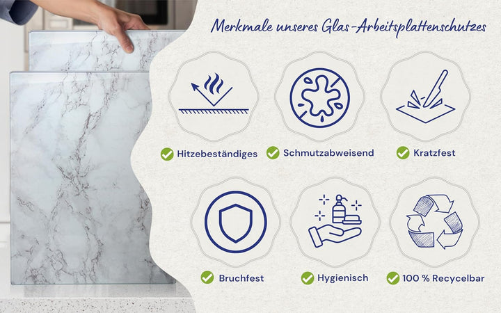 Glasschneidebrett 50×40cm – Hygienisches Schneidebrett aus gehärtetem Glas – Hitzebeständig, Kratzfe