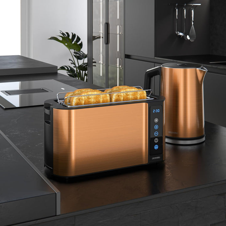 Arendo - Wasserkocher mit Toaster SET Edelstahl Kupfer, Wasserkocher 1,5L, 2000W, 40° 100°C Warmhalt