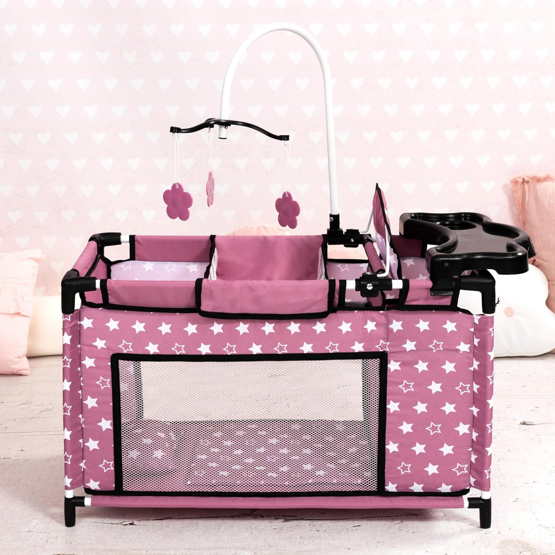 Bayer Design 62676AA Puppenbett mit Schrank, Sitz, Mobile, Ablage, Bettdecke, Kissen, Puppenzubehör