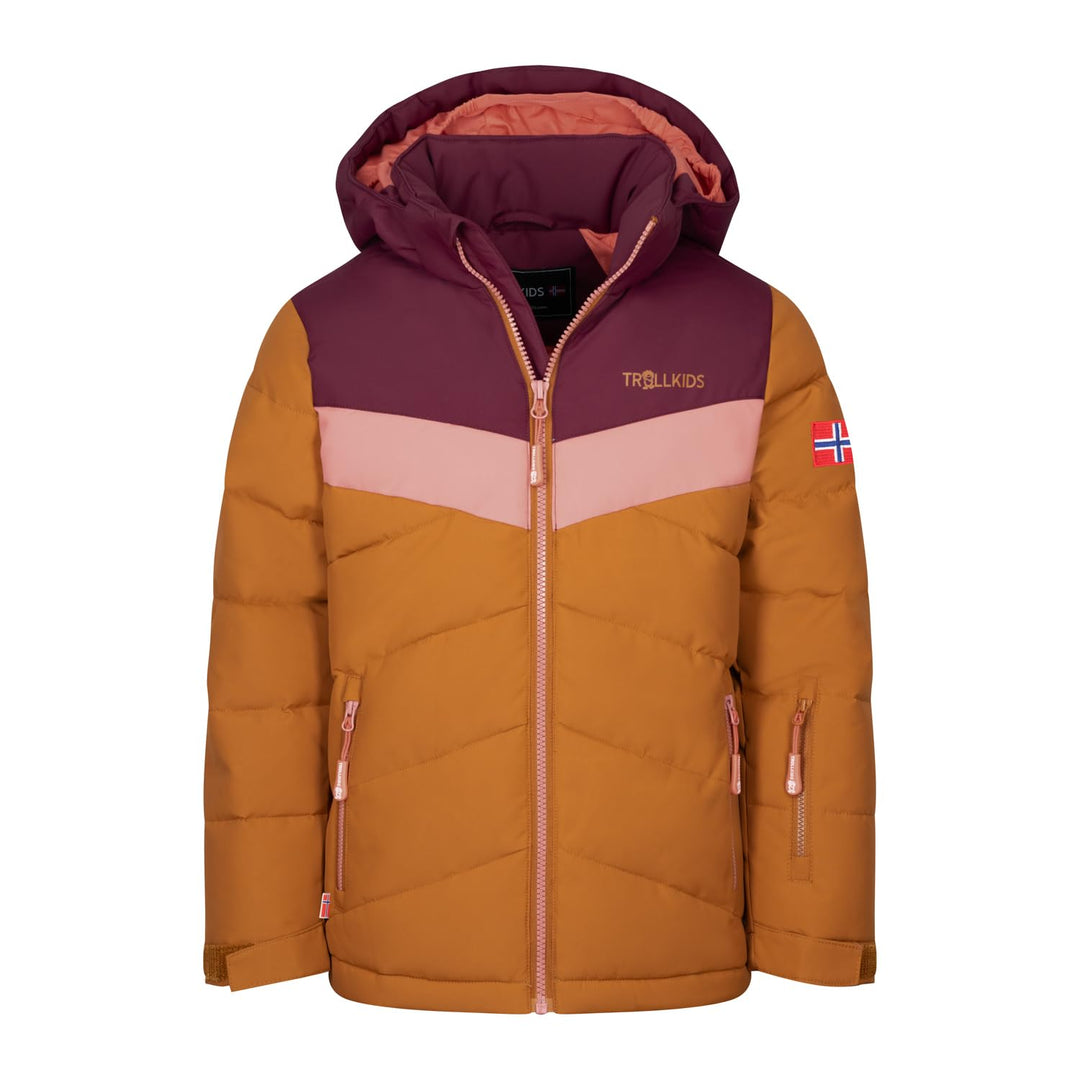 Trollkids Mädchen Winterjacke Gryllefjord 110 Burgunderrot/Karamell-Braun/Lachsrosa, 110 Burgunderro