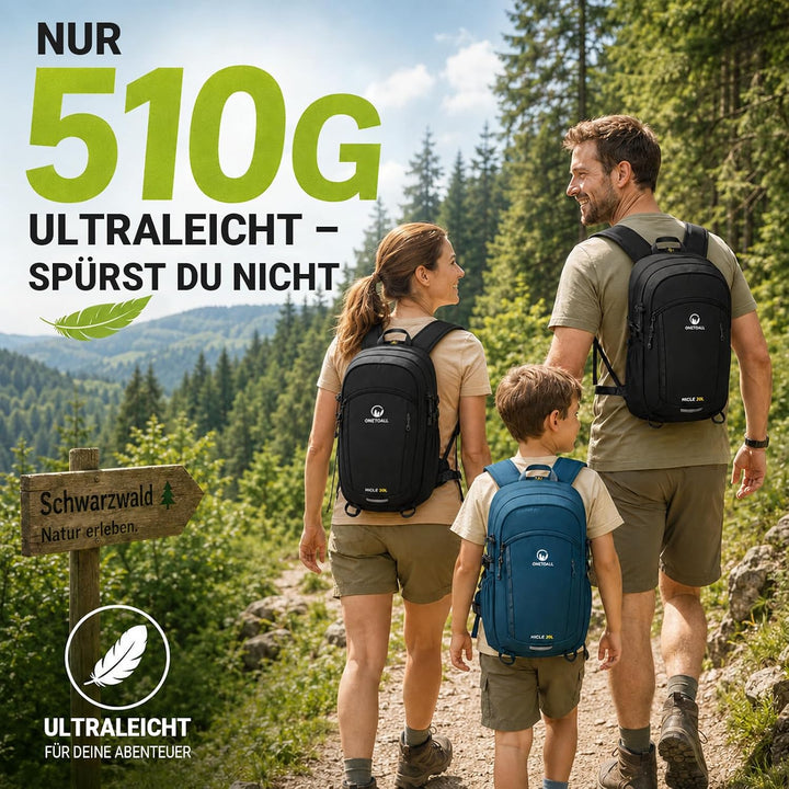 Wanderrucksack Damen & Herren 20L, Leichter Tagesrucksack Klein, Rucksack Wasserdicht mit Regenhülle