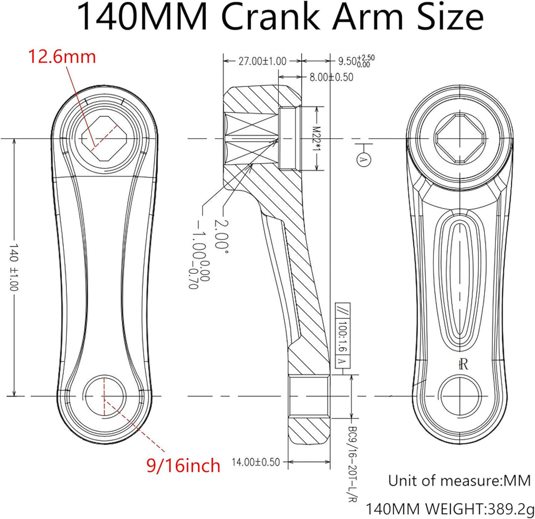Alps2Ocean Universal-Fahrrad-Kurbelarme, 89 mm/102 mm/114 mm/127 mm/140 mm/152 mm/160 mm/165 mm/170