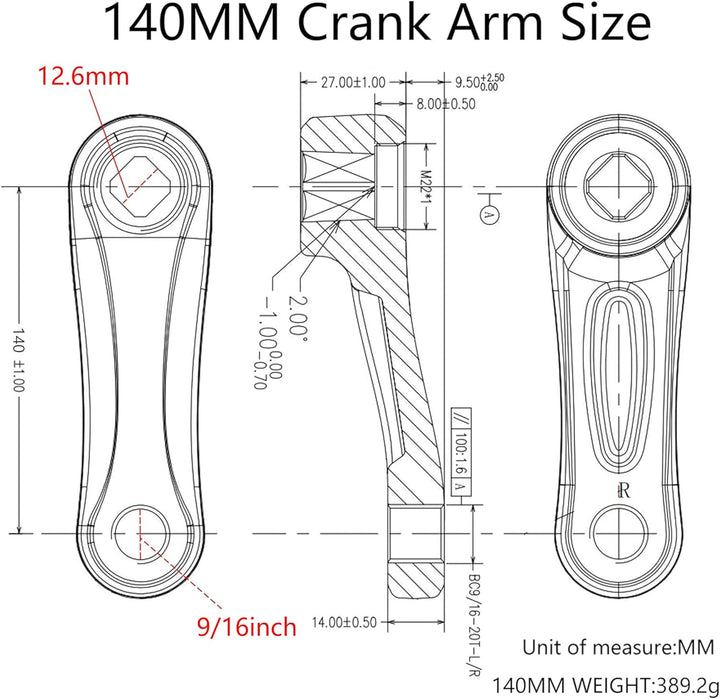 Alps2Ocean Universal-Fahrrad-Kurbelarme, 89 mm/102 mm/114 mm/127 mm/140 mm/152 mm/160 mm/165 mm/170