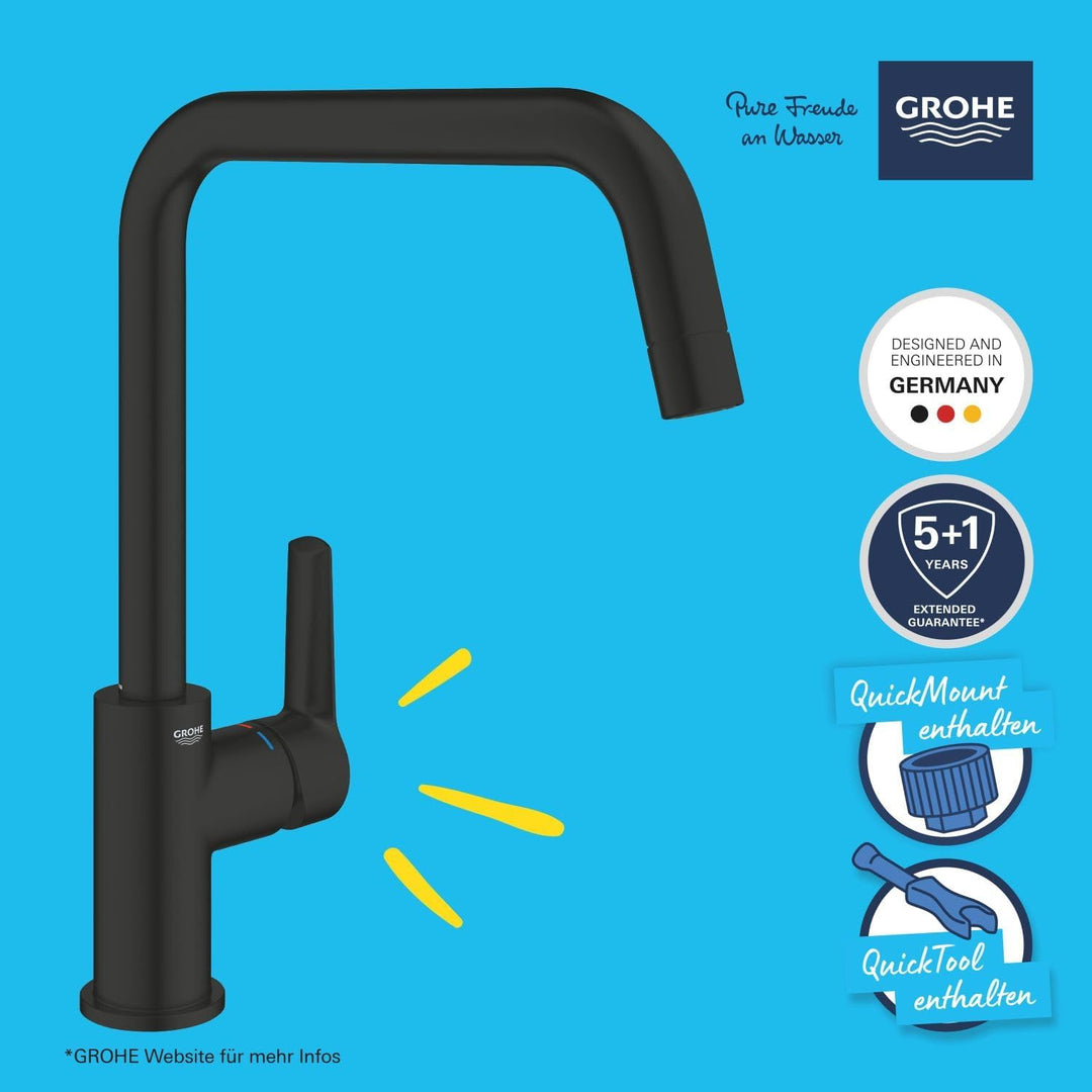 GROHE Start - Einhand-Spültischbatterie (Schwenkbereich 150°, Einlochmontage, hoher Auslauf), matt s