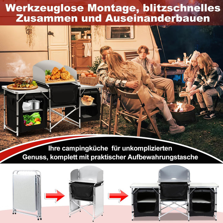 Campingküche mit Tragetasche Campingschrank Robuster Faltschrank Küchenbox Klappschrank,Verstellbare