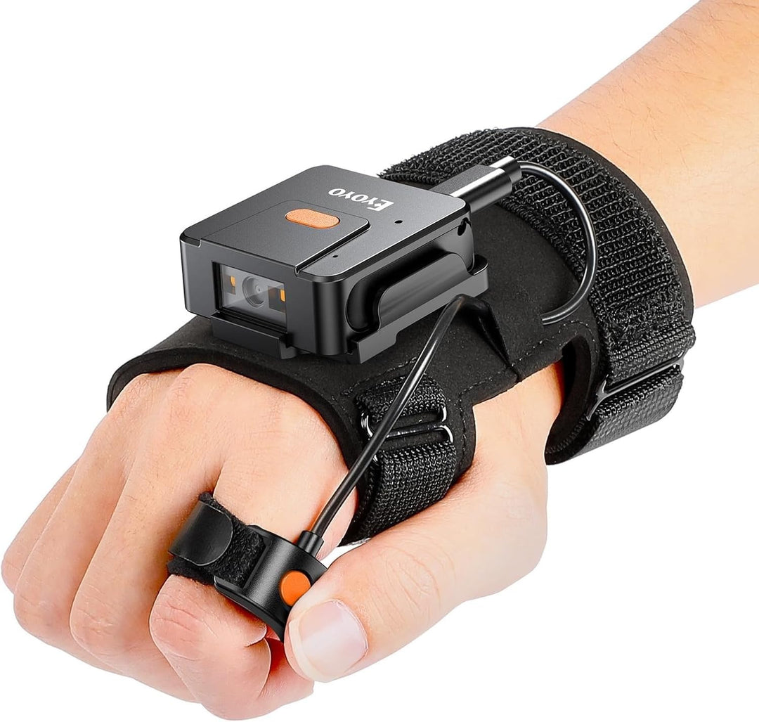 Eyoyo Tragbarer Bluetooth Barcode-Scanner-Handschuh, 1D 2D QR-Code Fingerring-Lesegerät für Linke un