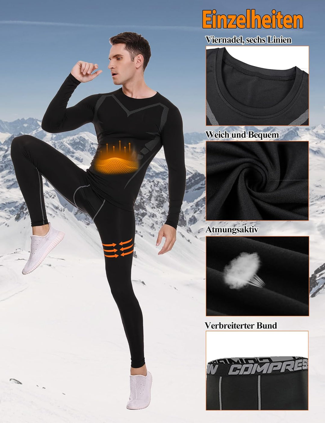 Terecey Thermounterwäsche Herren Winter Thermo Unterwäsche Set Fussball Funktionsunterwäsche Innenfl