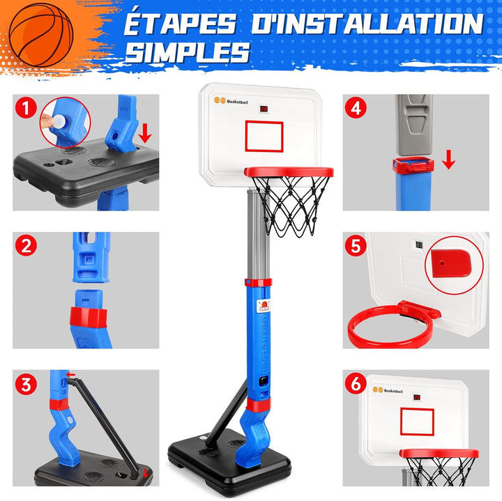 Herenear Basketballkorb Kinder mit Elektronische Anzeigetafel, Höhenverstellbar 77-140cm basketballk