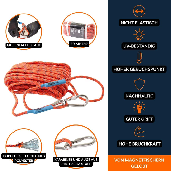 Magnetar - Magnetfischen Set - 2x Allround 280kg Bergemagnet - Magnetangel Paket mit Seil/Handschuhe