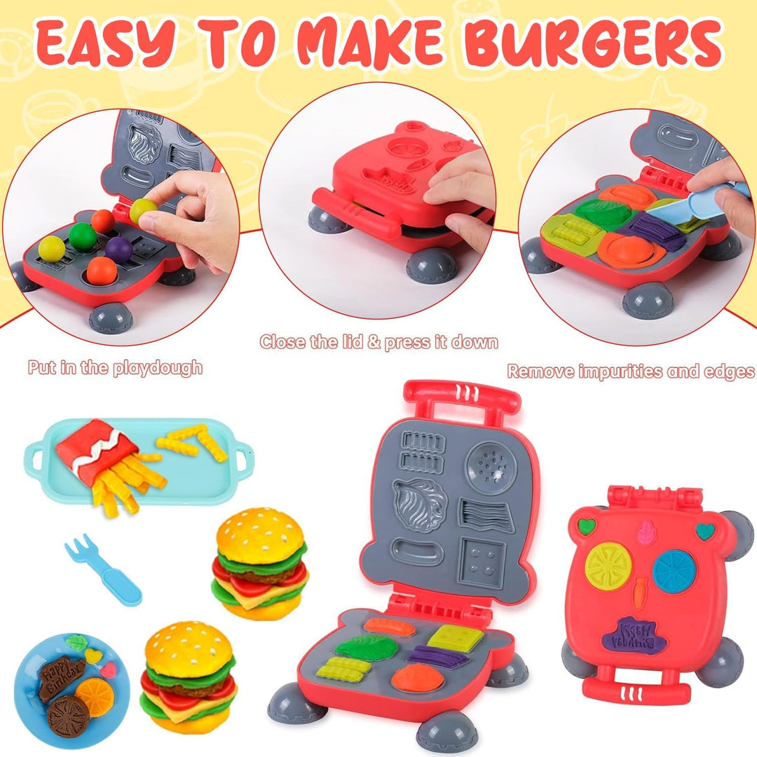 Knetwerkzeug, Knete Zubehör Kitchen Creations Spielset mit 24 Dosen, Knete Set Nudelmaschine Burger