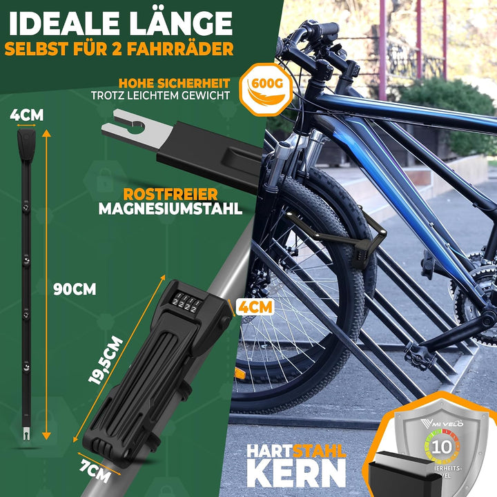 MIVELO Fahrradschloss Faltschloss mit AirTag Geheimfach I Zahlenschloss Fahrrad inkl. Halterung - Fa