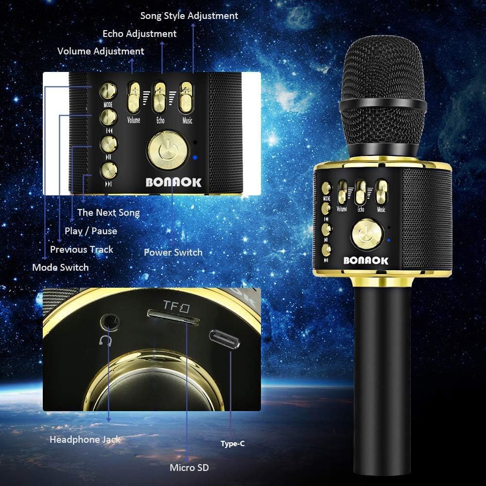 BONAOK Karaoke Mikrofon, 3 in 1 Kabelloses Bluetooth Mikrofon, Kinder Mikrofon Lautsprecher Maschine