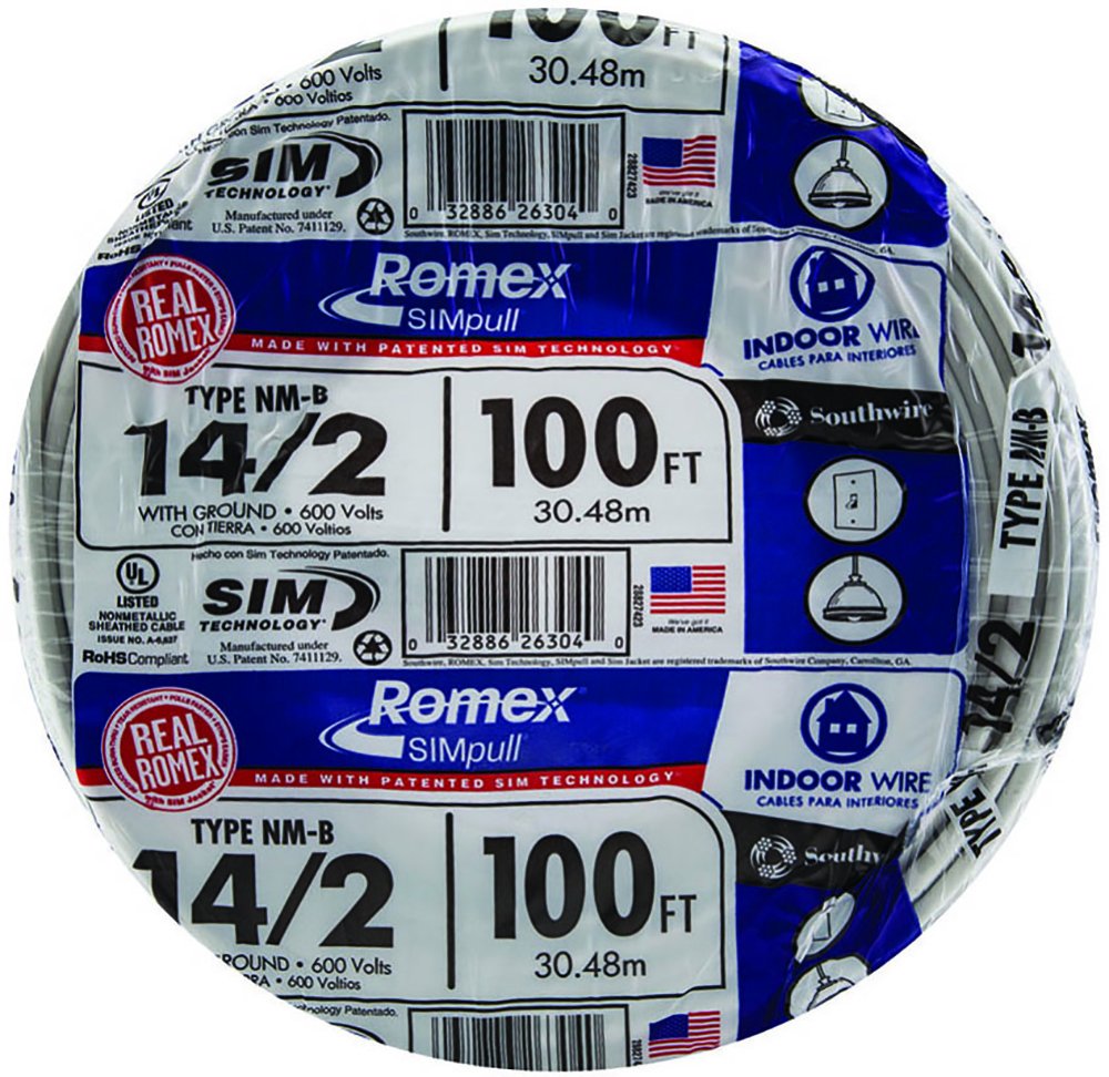 Southwire 28827423 100' 14/2 mit Erdung Romex Marke SIMpull Wohnzimmer Indoor Elektrodraht Typ NM-B,