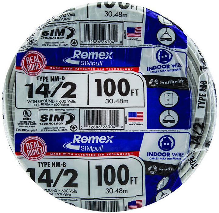 Southwire 28827423 100' 14/2 mit Erdung Romex Marke SIMpull Wohnzimmer Indoor Elektrodraht Typ NM-B,