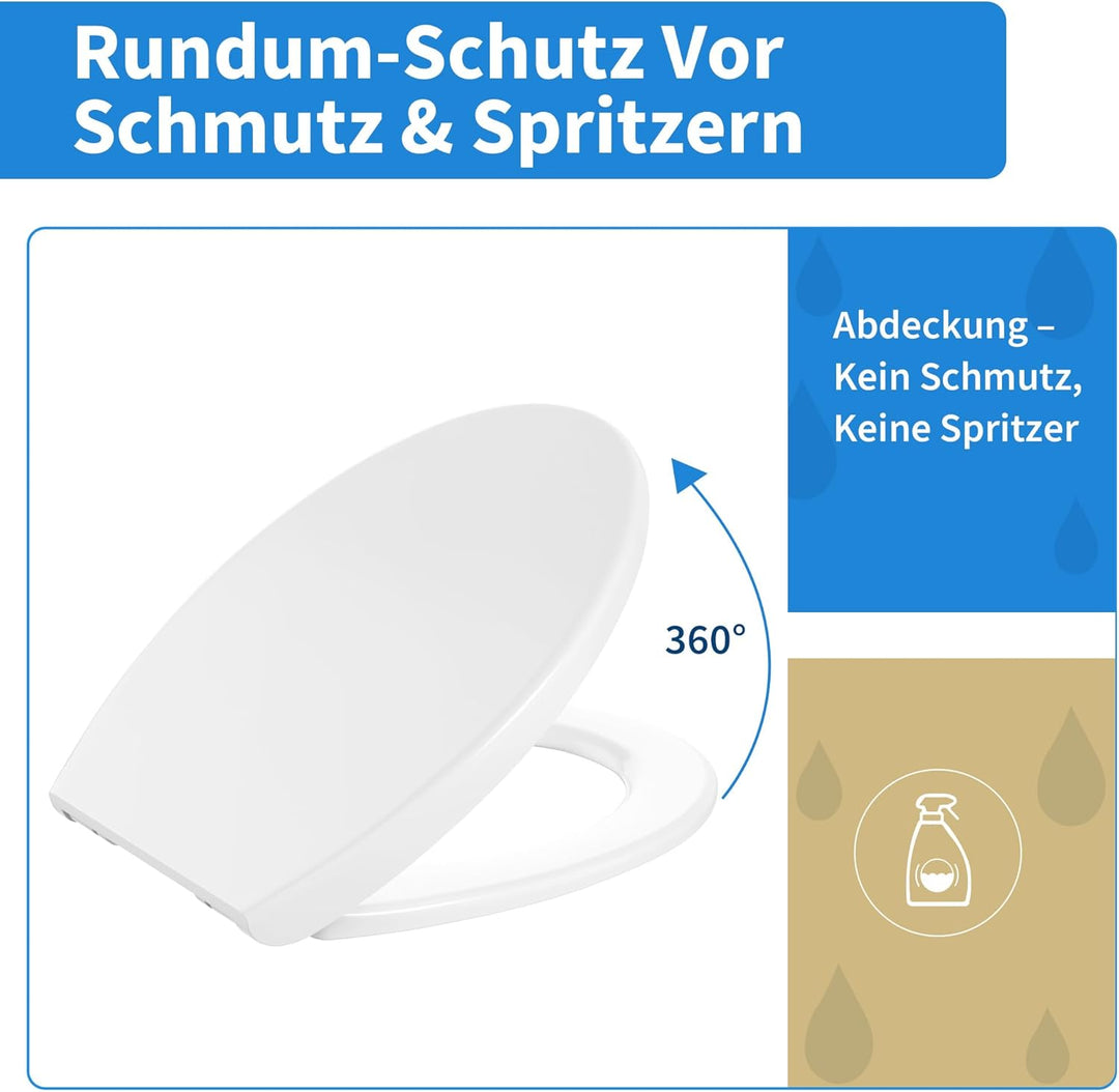 TROPOW Toilettendeckel mit Absenkautomatik,Antibakterieller WC Sitz,Quick-Release-Funktion,Passend f