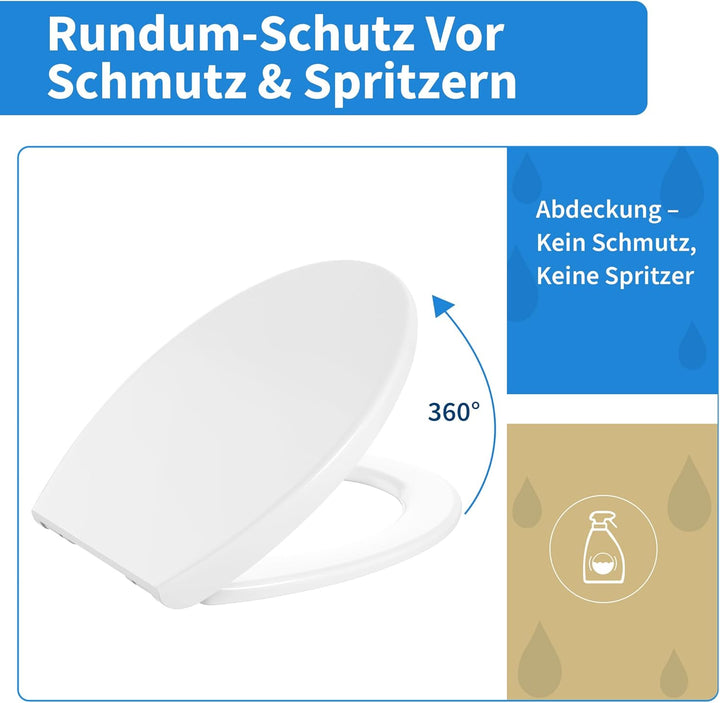 TROPOW Toilettendeckel mit Absenkautomatik,Antibakterieller WC Sitz,Quick-Release-Funktion,Passend f