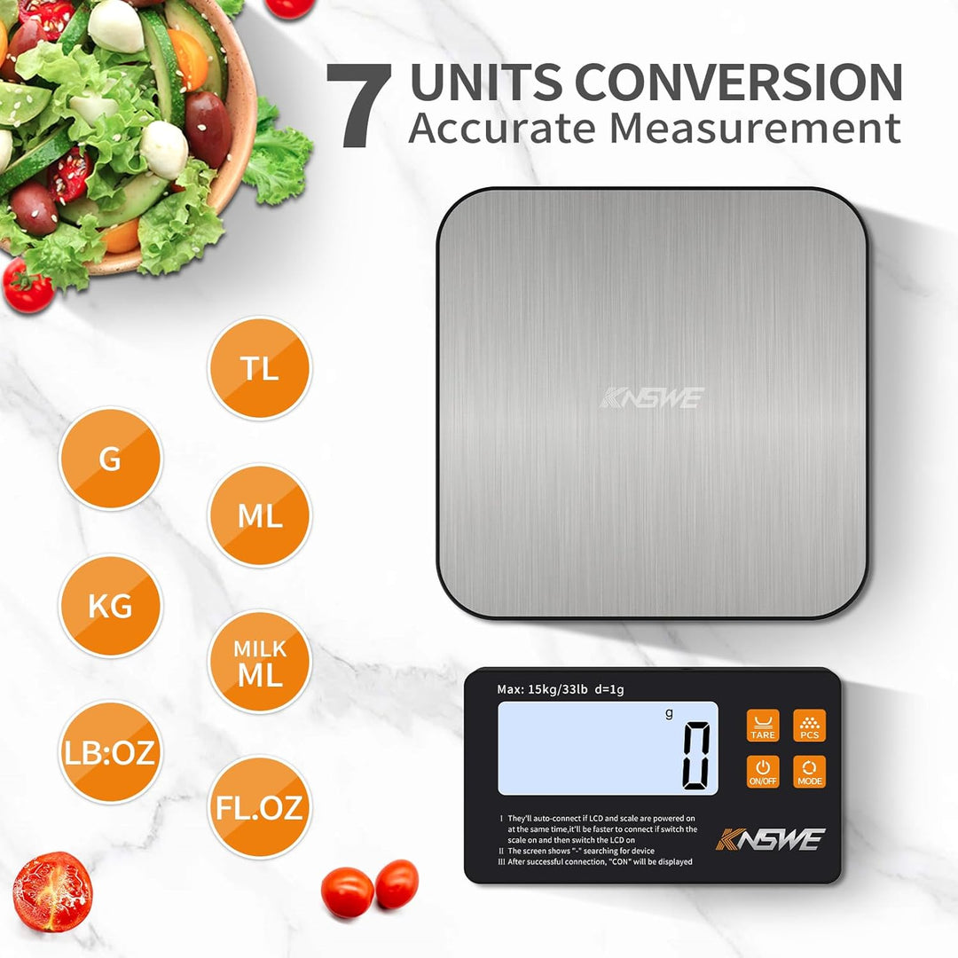 Waage Küchenwaage Digital mit Wireless Geteilt LCD-Display 1g/15kg Genau Feinwaage Küche 304 Edelsta